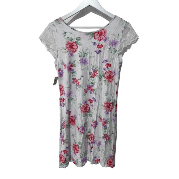 CHARTER CLUB WOMENS LACE-SLEEVE CHEMISE NIGHTGOWN BLOSSOMS FLORAL WHITE XS - Picture 2 of 10